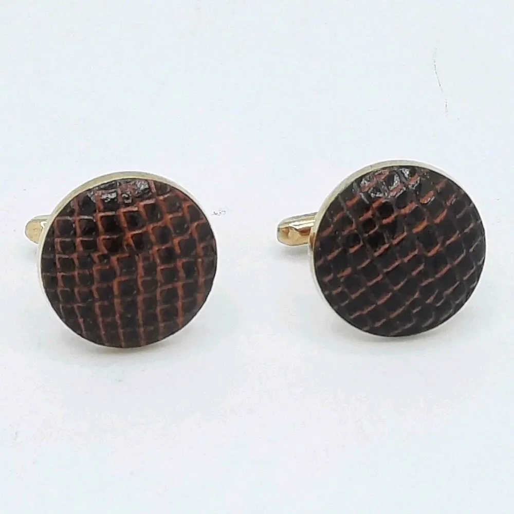 Vintage Hickok Brown Faux Snakeskin Leather Cufflinks Goldtone Metal